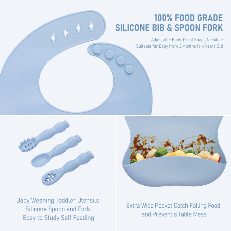 Bnditeu Baby Weaning Set  Silicone Baby Feeding Set(10 Pcs)  Toddler Weaning Set With Adjustable Bib  Suction Bowl  Plate  Fork  Spoon  Water & Snack Cup Kit  Baby Led Weaning Kit For Babies And Kids - Image 3