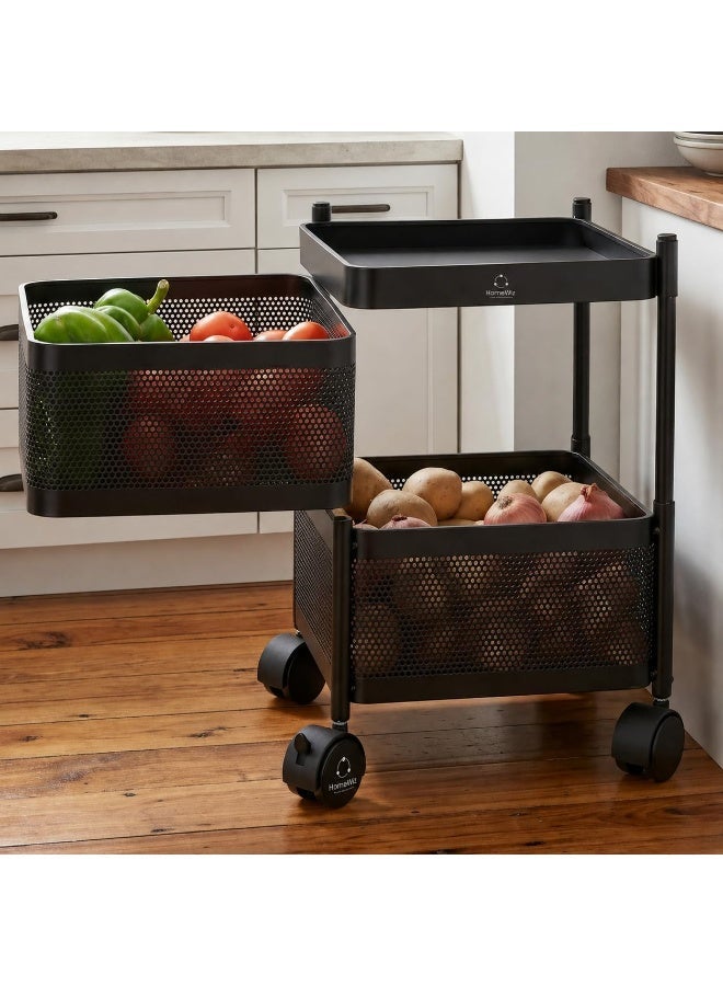 HomeWiz رف مطبخ مربع من HomeWiz مكون من طبقتين | عربة فولاذية متينة للغاية تدوم مدى الحياة | وحدة تخزين للمطبخ | رف للبصل والبطاطس | رف تخزين متعدد الاستخدامات للفواكه والخضروات | مقاوم للصدأ تماماً - Image 1