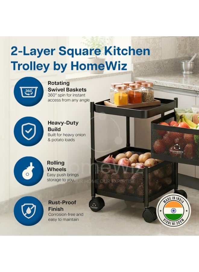 HomeWiz رف مطبخ مربع من HomeWiz مكون من طبقتين | عربة فولاذية متينة للغاية تدوم مدى الحياة | وحدة تخزين للمطبخ | رف للبصل والبطاطس | رف تخزين متعدد الاستخدامات للفواكه والخضروات | مقاوم للصدأ تماماً - Image 2