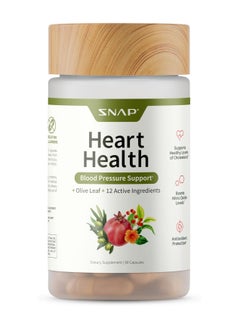 SNAP SUPPLEMENTS Heart Health For Blood Pressure Support +olive Leaf + 12 Active Ingredients Supports Health Cholesterol Boosts Nitric Oxide Levels, Antioxidant Protection - Dietary Supplement - 90 Capsules  - Image 1
