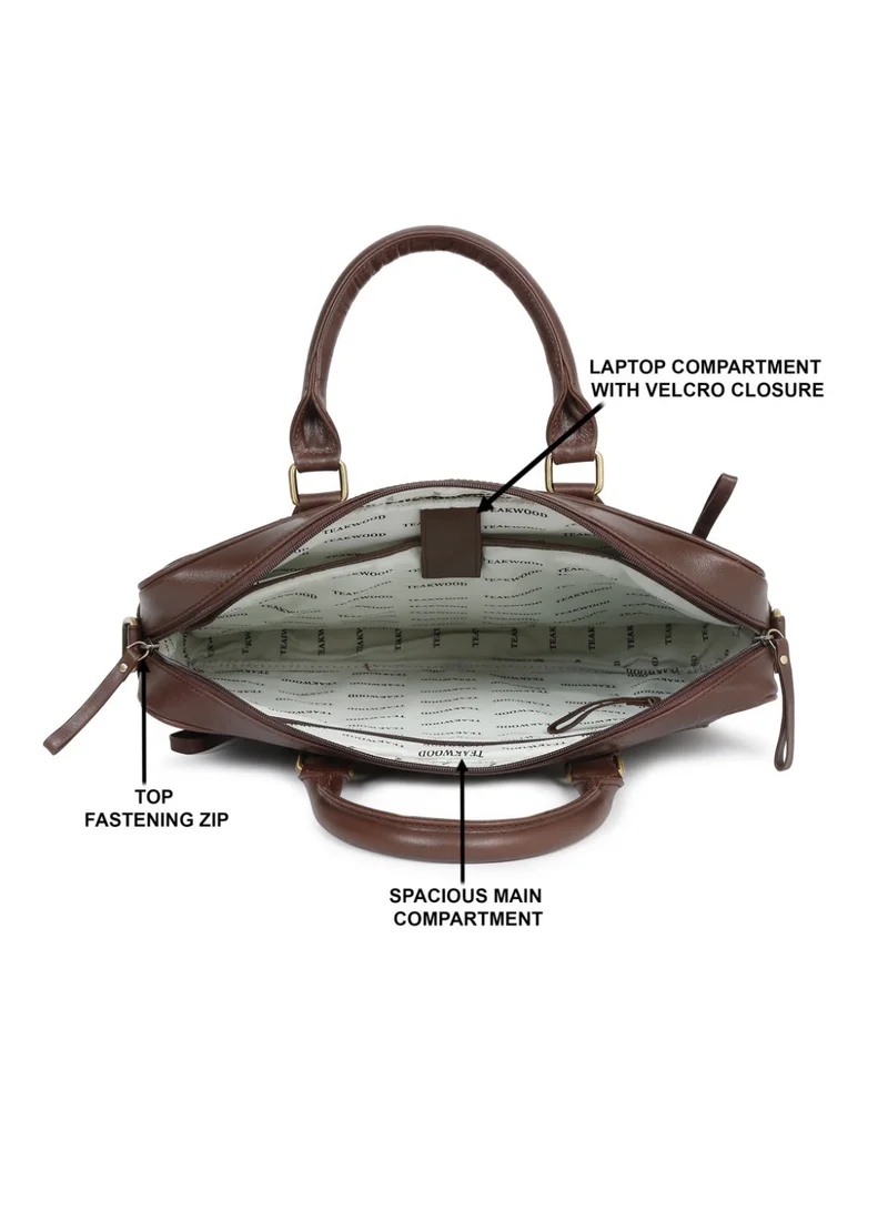 Teakwood  Teakwood Leathers Genuine Leather Laptop Bag for Men & Women | Croco Texture Business Briefcase | 13 Inch Laptop Compartment | Front Organizer Pocket with Pen Holders | Rear Zip Pocket | Adjustable Detachable Shoulder Strap | Office & Travel Work Bag | Brown  | Best Price UAE