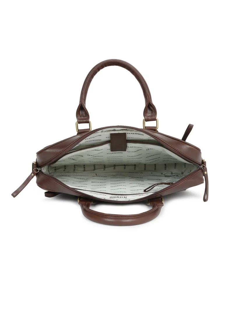 Teakwood  Teakwood Leathers Genuine Leather Laptop Bag for Men & Women | Croco Texture Business Briefcase | 13 Inch Laptop Compartment | Front Organizer Pocket with Pen Holders | Rear Zip Pocket | Adjustable Detachable Shoulder Strap | Office & Travel Work Bag | Brown  | Best Price UAE