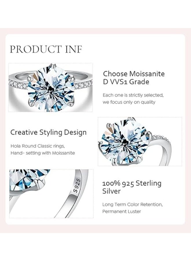 Field 5 Carat Moissanite Women's Ring , wedding ring,engagement ring, S925 Rhodium Plated ,Adjustable Size , Luxury Gift Box , Ready to Gift - Image 3