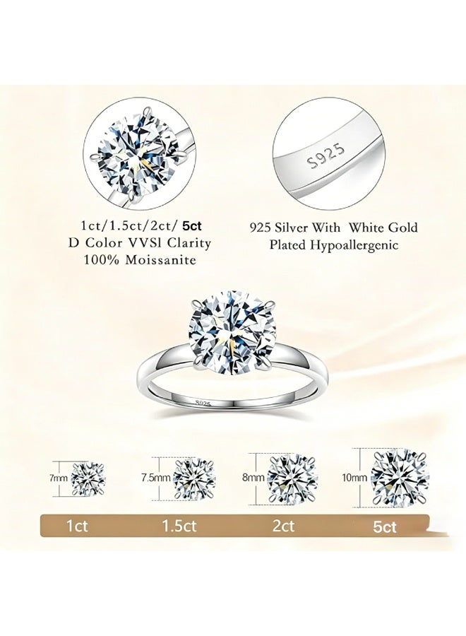 Field 5 Carat Moissanite Women's Ring , wedding ring,engagement ring, S925 Rhodium Plated ,Adjustable Size , Luxury Gift Box , Ready to Gift - Image 4