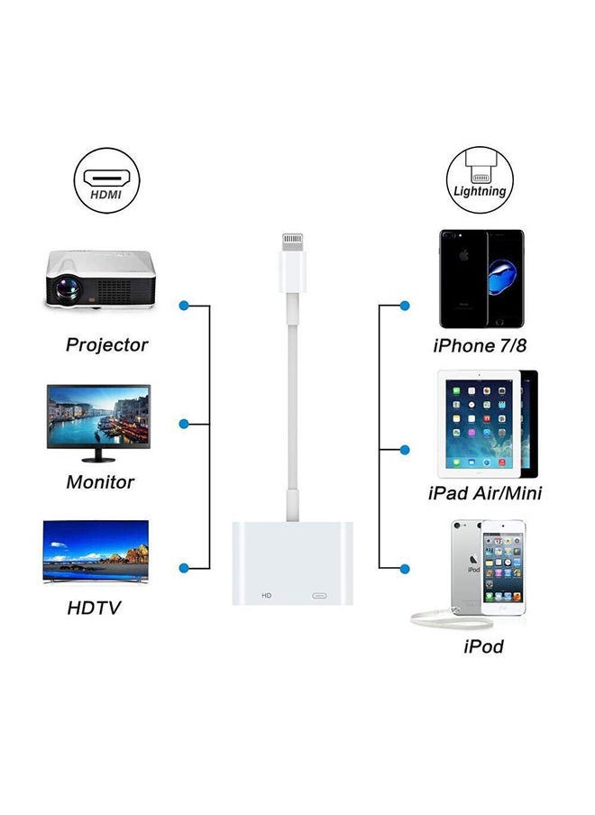 NIBEMINENT - Lightning To HDMI Adapter For Apple iPhone/iPad White - Image 1
