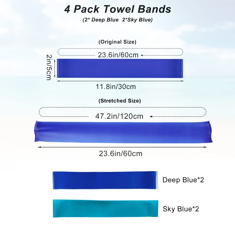 Matenf 4 Pack Towel Bands, Towel Bands for Beach Chair, Rubber Towel Clips for Pool Chair, Must Haves Beach & Cruise Accessories, Towel Holder for Cruise Chairs, Perfect Alternatives for Towel Clips - Image 2