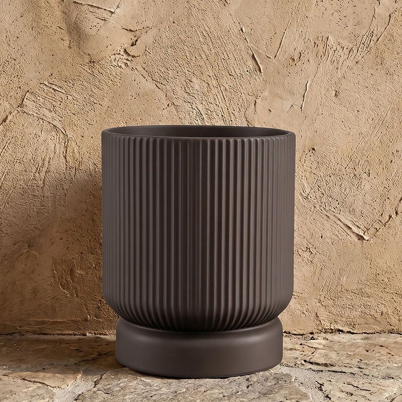 DANUBE HOME Ceramic Pot - 13.5X13.5X14.5 Taupe, Multi Color, Chic Pot, Ceramic ,For Displaying Flowers, Herbs, Shrubs, Ornamental Plants - Image 1