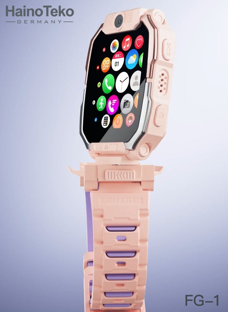 Haino Teko FG-1 Kids 5G Smart Watch with Dual Cameras, SIM Card Support, GPS Location Tracker, Video Calling, Touchscreen, Parental Controls, Safe Mode, Long Battery Life, Waterproof Design, Perfect for Girls – Pink Color - Image 2