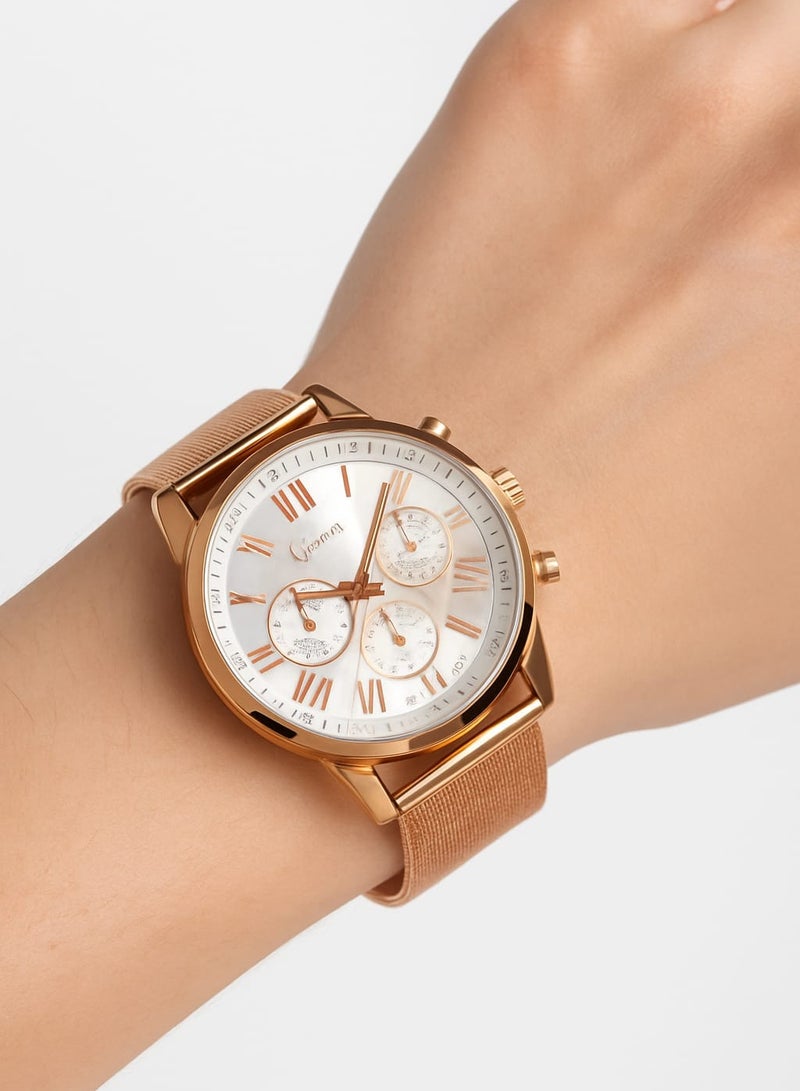 Geneva A luxurious rose gold wristwatch with an elegant design, Roman numerals, and a modern touch - Image 1