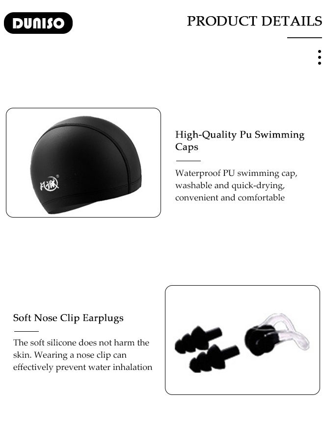 DUNISO Swim Goggles and Cap Set 4 in 1, HD waterproof swimming goggles, Anti-Fog No Leak Proof Waterproof Swim Goggles with Soft Silicone, The swimming goggles come with earplugs for Adult Men Women  - Image 4