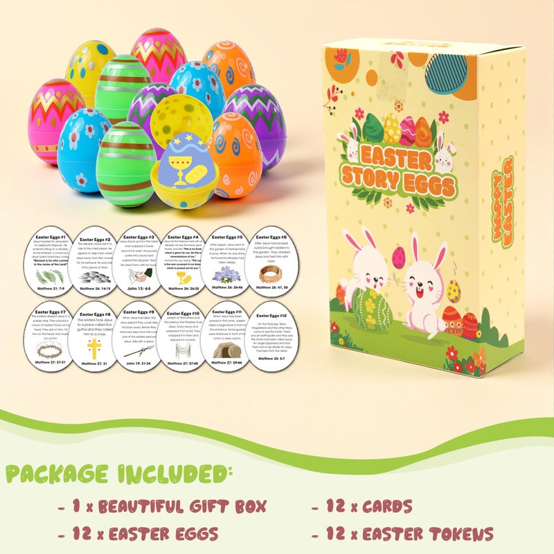 KATINAT 12 Pcs Resurrection Easter Story Eggs with Matching Religious Easter Story Cards,Christian Easter Gifts for Kids, Easter Basket Stuffer for Kids - Image 2