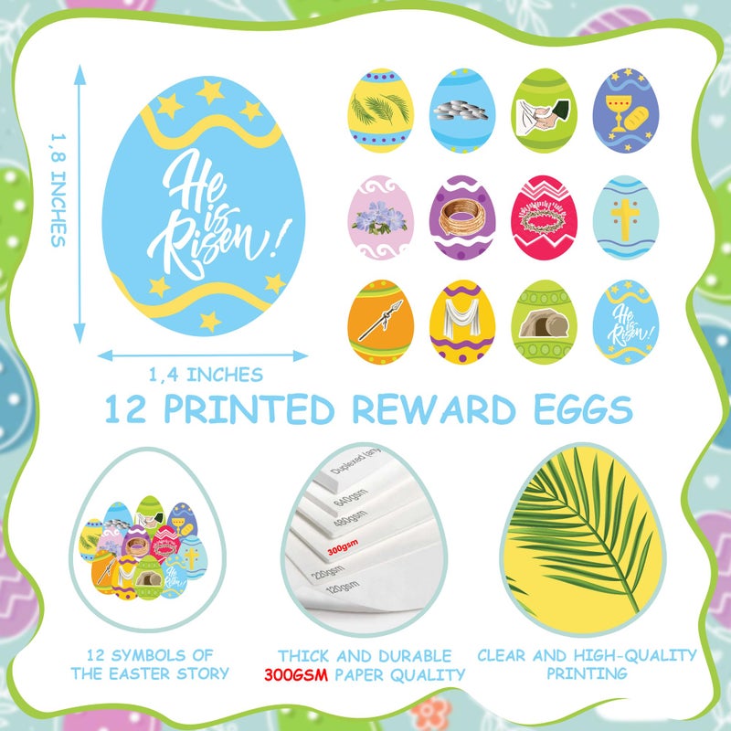 KATINAT 12 Pcs Resurrection Easter Story Eggs with Matching Religious Easter Story Cards,Christian Easter Gifts for Kids, Easter Basket Stuffer for Kids - Image 3