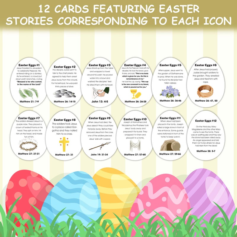 KATINAT 12 Pcs Resurrection Easter Story Eggs with Matching Religious Easter Story Cards,Christian Easter Gifts for Kids, Easter Basket Stuffer for Kids - Image 4