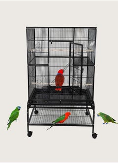 MAJIBAO Bird Cage, Black Cage, Modern & Strong cage, Parrot Cage, Birds Home, Entertaining cage, Food Containers, Beautiful design, Indoor use, Easy to Assemble, Black color cage, 136 cm height  - Image 1