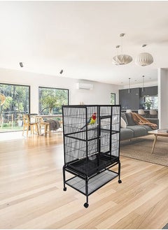 MAJIBAO Bird Cage, Black Cage, Modern & Strong cage, Parrot Cage, Birds Home, Entertaining cage, Food Containers, Beautiful design, Indoor use, Easy to Assemble, Black color cage, 136 cm height  - Image 3