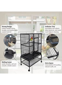MAJIBAO Bird Cage, Black Cage, Modern & Strong cage, Parrot Cage, Birds Home, Entertaining cage, Food Containers, Beautiful design, Indoor use, Easy to Assemble, Black color cage, 136 cm height  - Image 2