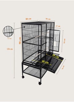 MAJIBAO Bird Cage, Black Cage, Modern & Strong cage, Parrot Cage, Birds Home, Entertaining cage, Food Containers, Beautiful design, Indoor use, Easy to Assemble, Black color cage, 136 cm height  - Image 4
