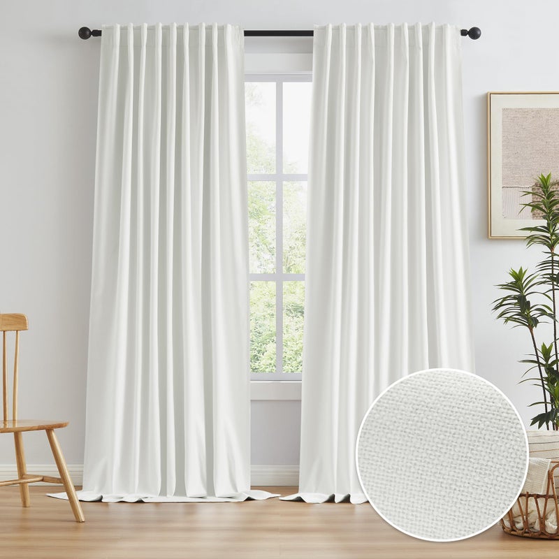 KEQIAOSUOCAI KEQIAOSUOCAI 102 Inches Curtains Blackout Pinch Pleated Drapes Back Tab Hook Belt Country Farmhouse Curtains for Living Room Ceiling Track SystemOff White Ivory72 by 102 