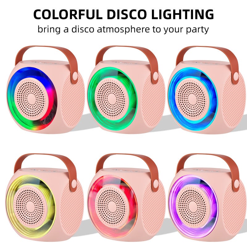 Mini Karaoke Machine: Pink Dual Wireless Microphones Colorful Light Show - Long Battery Life Portable Karaoke Speaker for Home Parties Outdoor Events - Image 3
