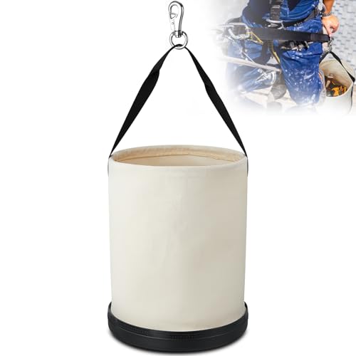 SilTriangle 1 Pack Canvas Bucket 15 x 12 Heavy Duty Lineman Tool Bag with Plastic Bottom Metal Hook Electrician Tool Organizer for Jobsite Use Load Rated up to 150 Pounds White - Image 1