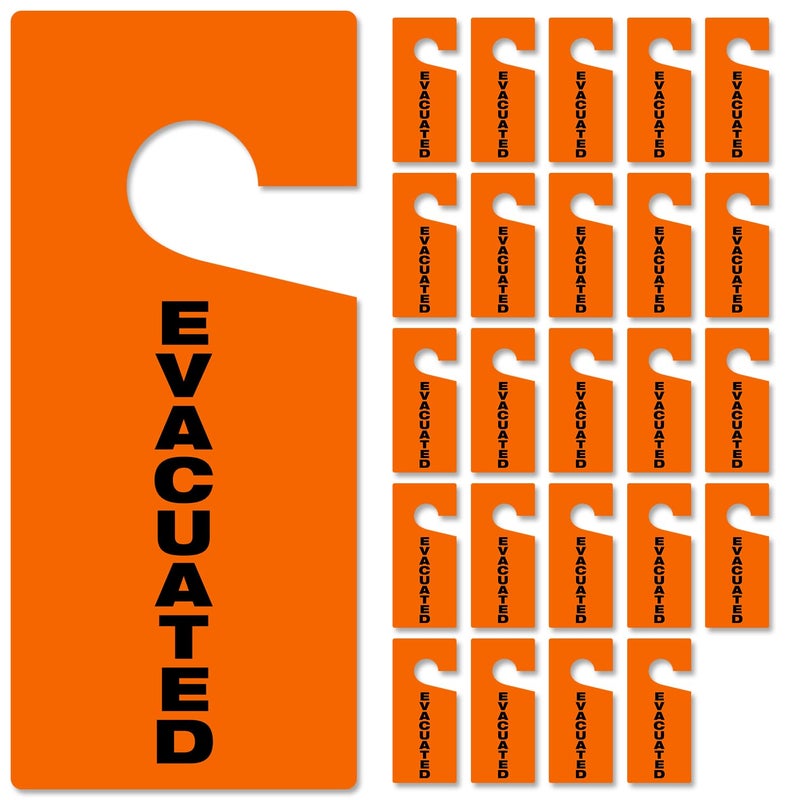 SmartSign Pack of 25 Evacuated Door Knob Hanger Tags 4 x 9 15 mil Vinyl Claw Shaped Fluorescent Orange Easy to Display - Image 2