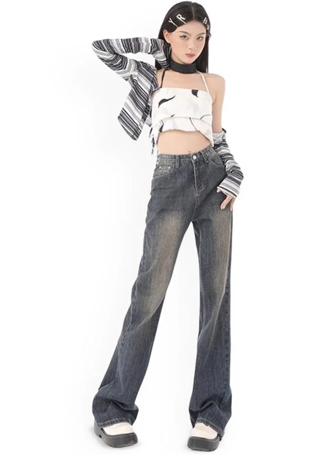 يونيكي Blue Cotton Flared High-Rise Jeans