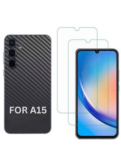 SARAOONT Samsung Galaxy A15 1 Piece Carbon Fiber Skin Wrap and 2 Piece 10H Screen Protectors  - Image 1
