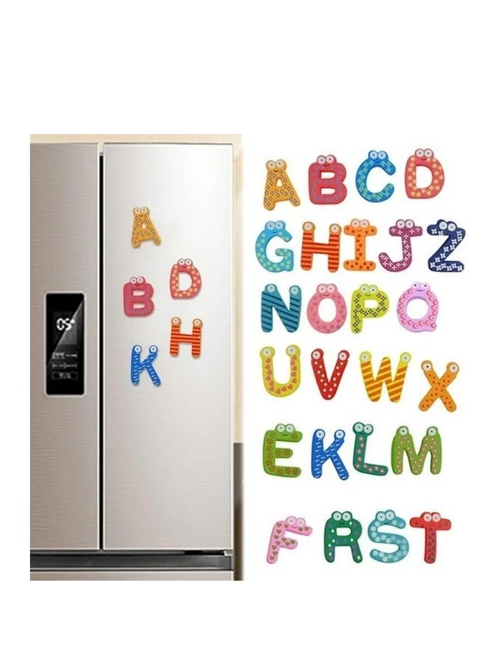 Cool Baby Cute 26 pieces of A-Z colored wooden refrigerator magnets for children's learning toys - Image 1