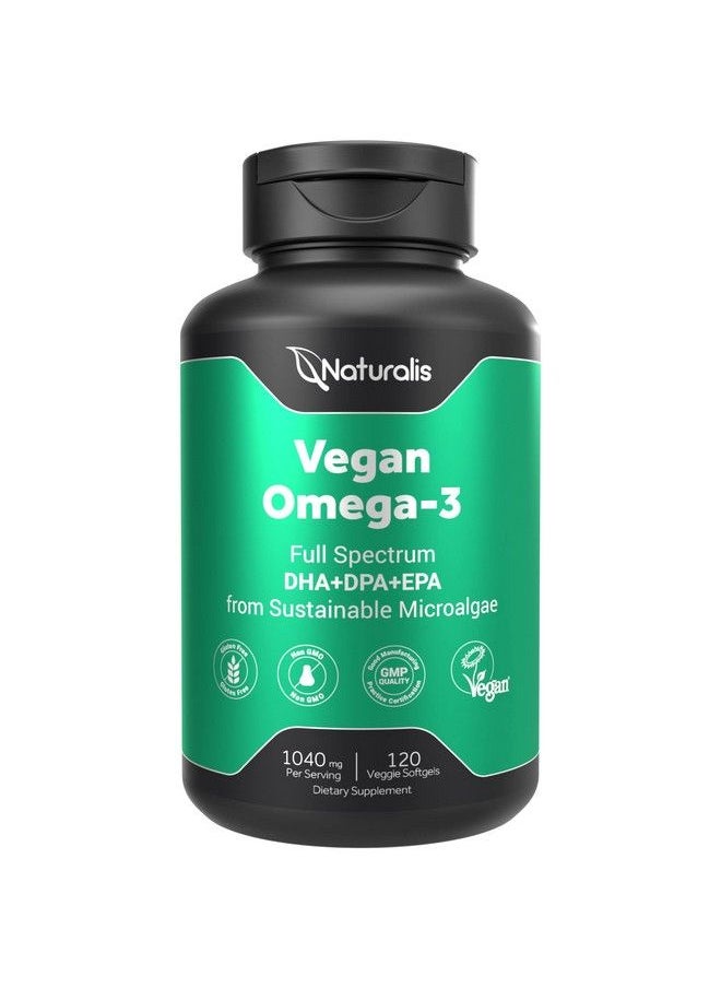 Naturalis - Vegan Omega 3 Dha Epa  Dpa From Algae  Vegan Society Certified Sustainably Sourced True Full Spectrum  120 Veggie Softgels Carrageenan Free - Image 1