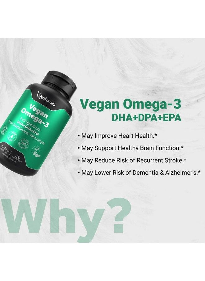 Naturalis - Vegan Omega 3 Dha Epa  Dpa From Algae  Vegan Society Certified Sustainably Sourced True Full Spectrum  120 Veggie Softgels Carrageenan Free - Image 1