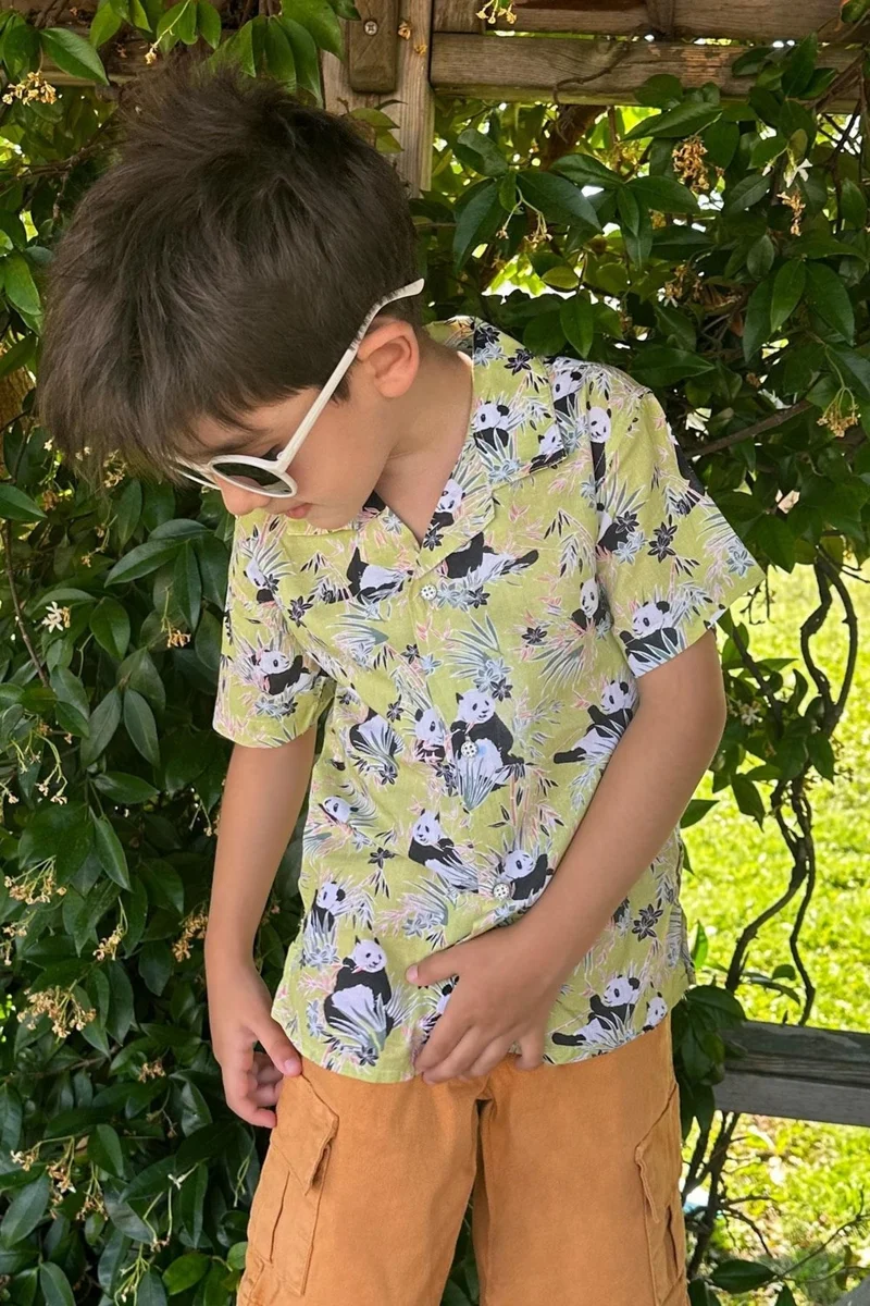 Jack Lions Boy's Shirt Fun Panda Patterned 1.5-5 Years, Pistachio Green
