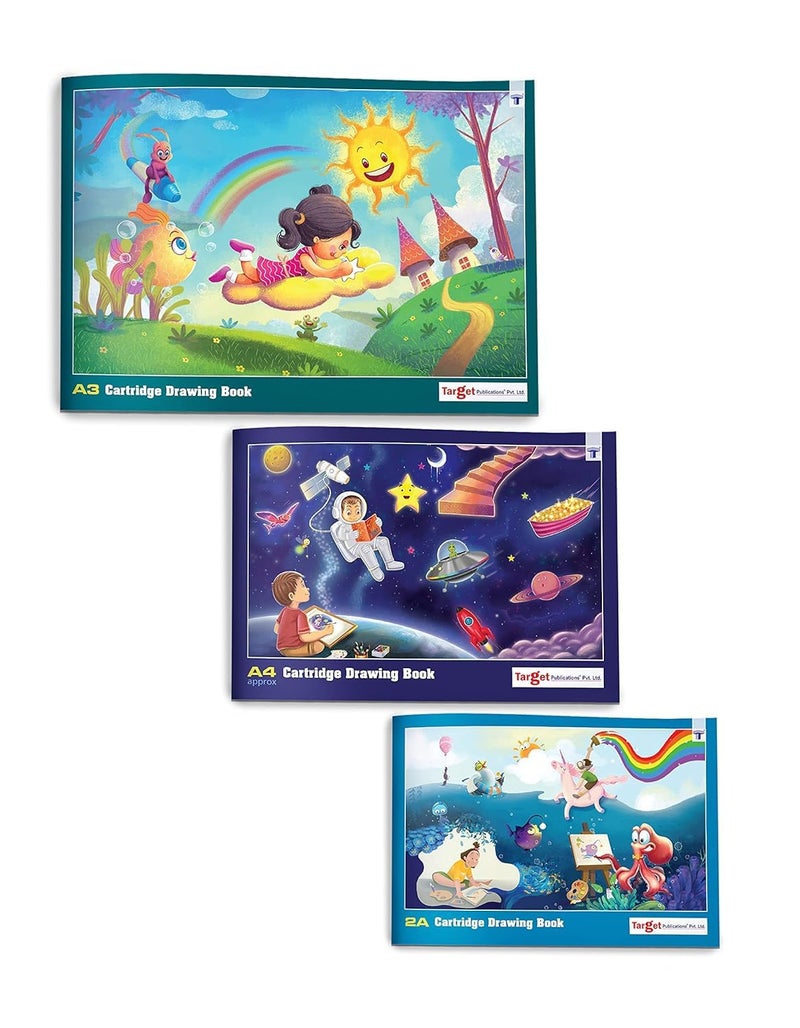 TARGET PUBLICATIONS Target Drawing Book for Artists, Kids | 2A, A3 & A4 Size Sketch Books | 34 White Blank Plain Pages | Drawing Sheets for Colouring, Painting | Set of 3 - Image 1