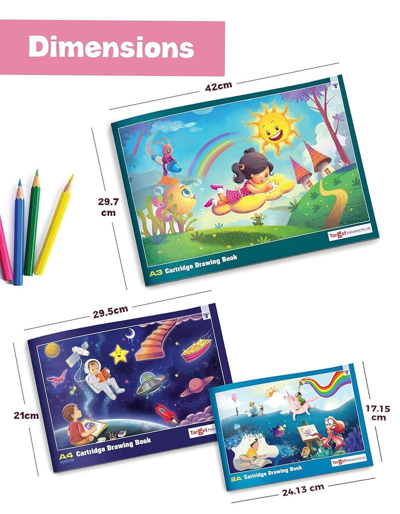 TARGET PUBLICATIONS Target Drawing Book for Artists, Kids | 2A, A3 & A4 Size Sketch Books | 34 White Blank Plain Pages | Drawing Sheets for Colouring, Painting | Set of 3 - Image 3