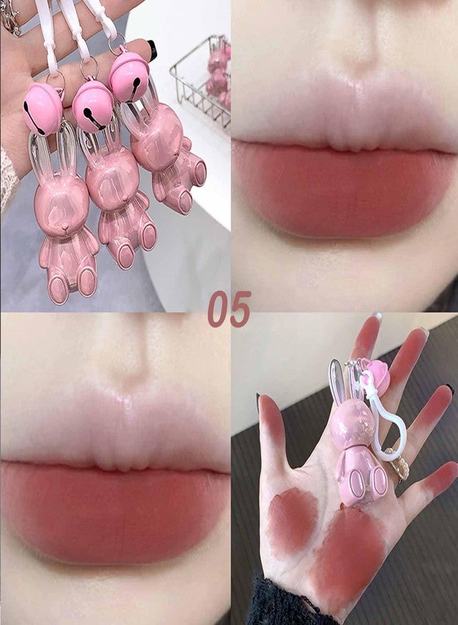 KTouler 3 Colors Red Pink Brown Cute Bunny Lip Gloss Set,2 IN 1 Liquid Velvet Matte Keychain Lipstick Long Lasting Waterproof Lipstick for Women Girls - Image 5