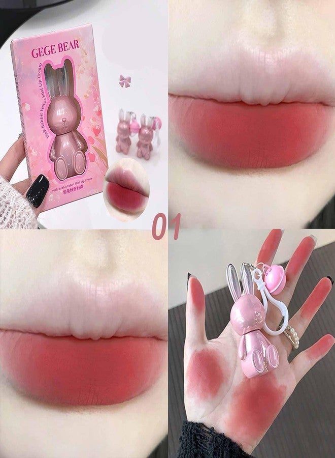 KTouler 3 Colors Red Pink Brown Cute Bunny Lip Gloss Set,2 IN 1 Liquid Velvet Matte Keychain Lipstick Long Lasting Waterproof Lipstick for Women Girls - Image 4