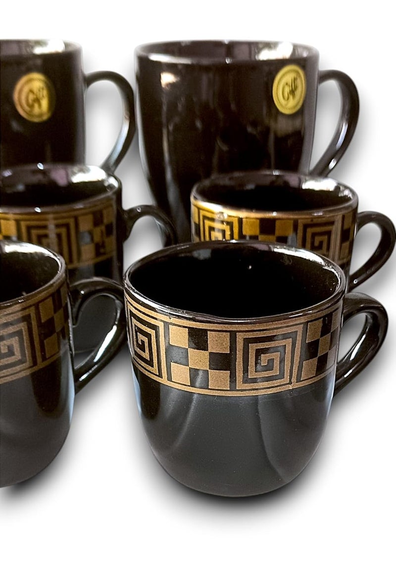 BROP Coffee Mug Stylish Ceramic 8pcs Set Mug with Stylish Platter Bowl or TrayAny One Handmade Crafted Finish Glossy Inside Dishwasher Safe for Gifting Purpose Brown1