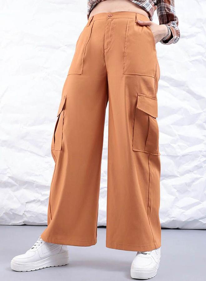 Freehand Women Rust Flared Cargo Trousers - Image 1
