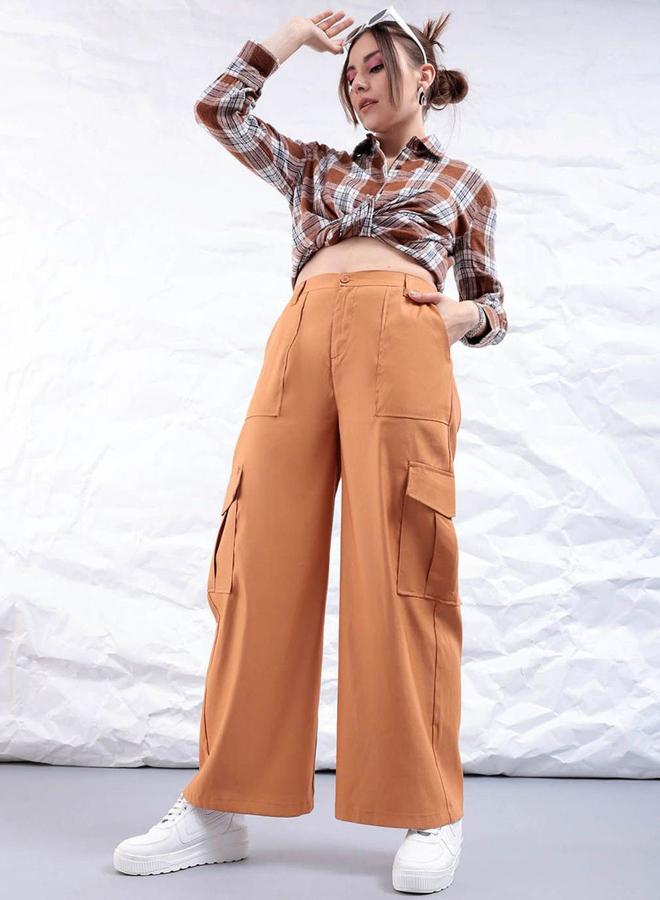 Freehand Women Rust Flared Cargo Trousers - Image 5