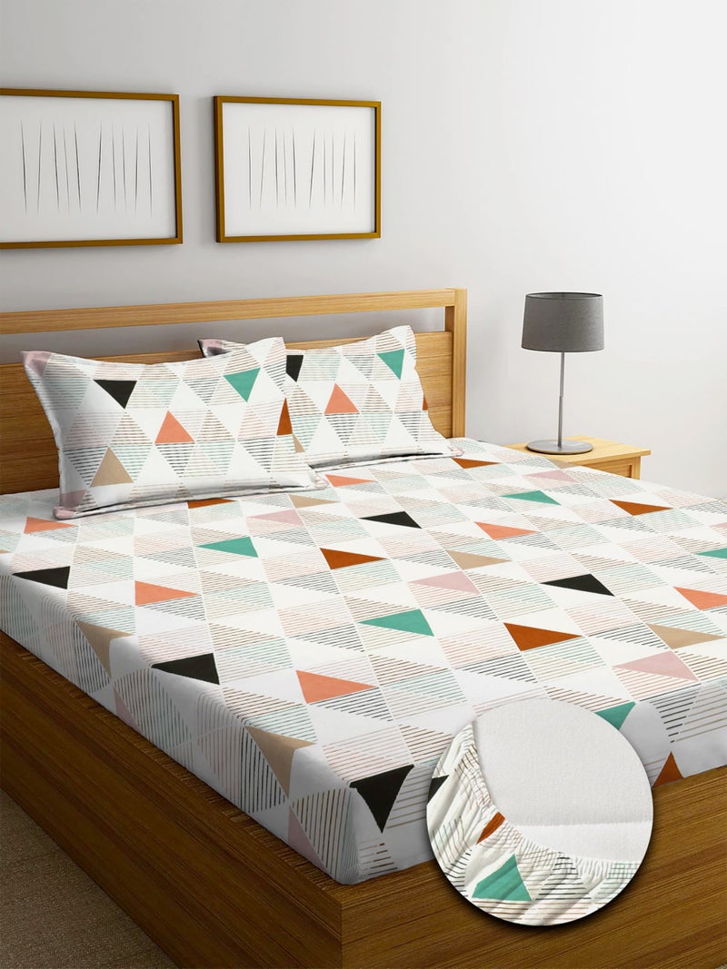 NEW LEAF Premium Cotton Elastic Fitted Bedsheets with 2 Pillow Covers | Double Bed with All Around Elastic 180 TC Supersoft | for 78x72+10 Mattress, Blue & Rust - Image 1