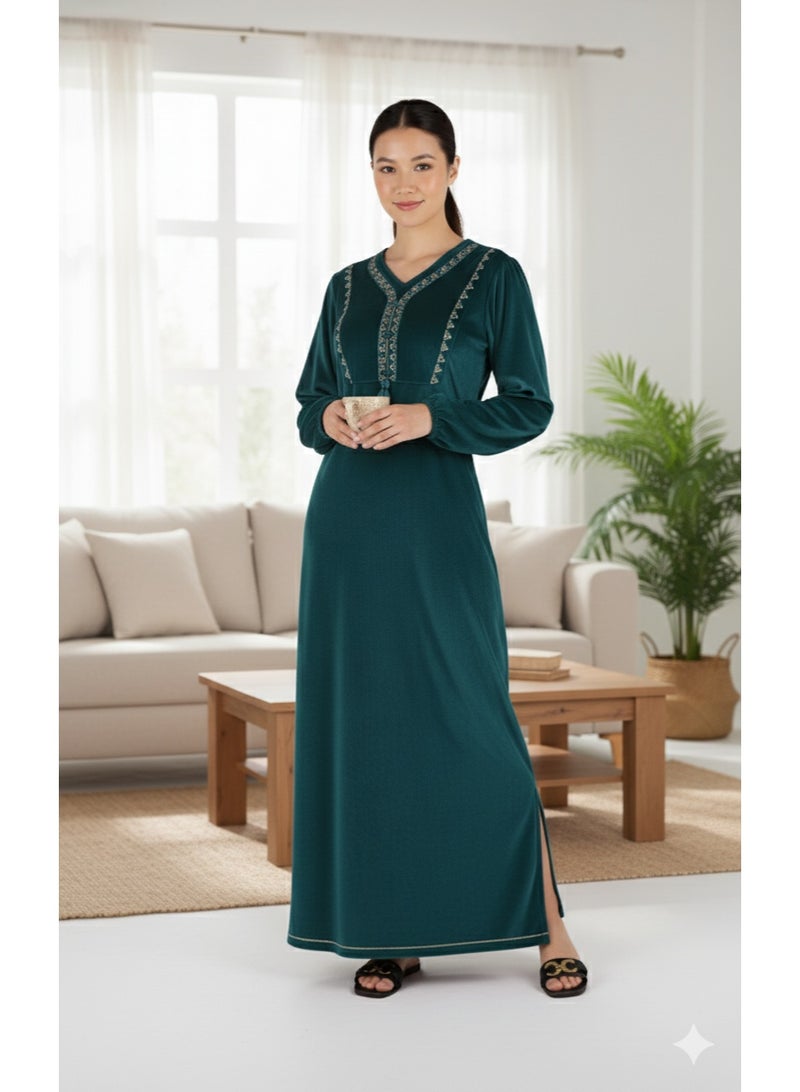 zecotex  Women's Soft Embroidered Jalabiya with Geometric Patterns & Tassel Detail - Image 1