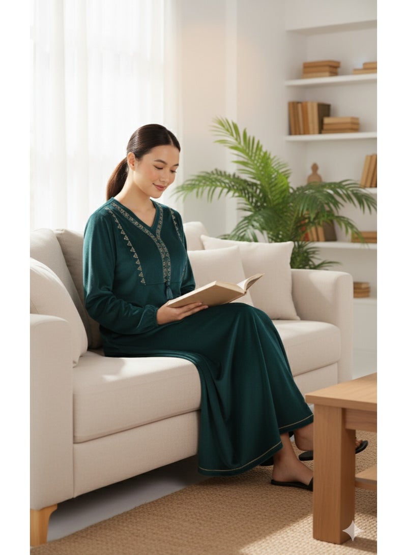 zecotex  Women's Soft Embroidered Jalabiya with Geometric Patterns & Tassel Detail - Image 2