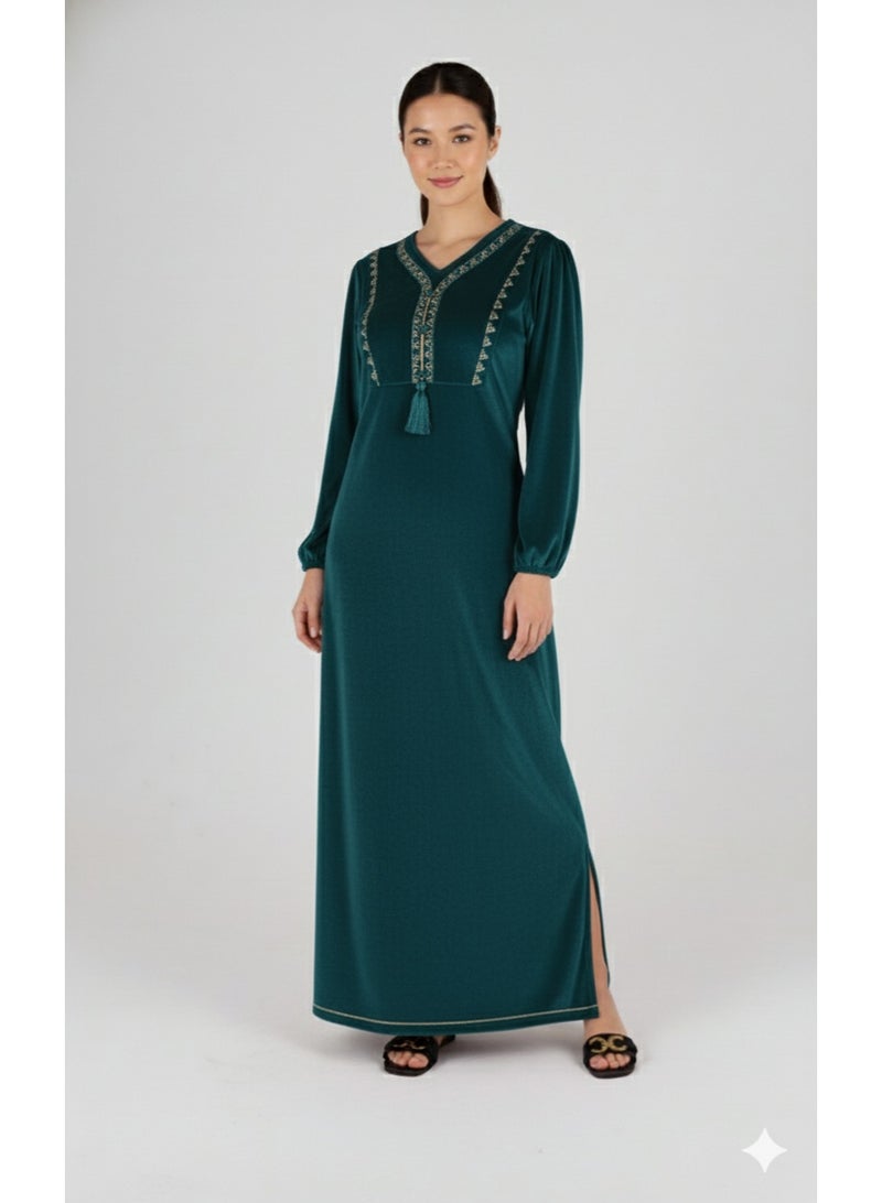 zecotex  Women's Soft Embroidered Jalabiya with Geometric Patterns & Tassel Detail - Image 3