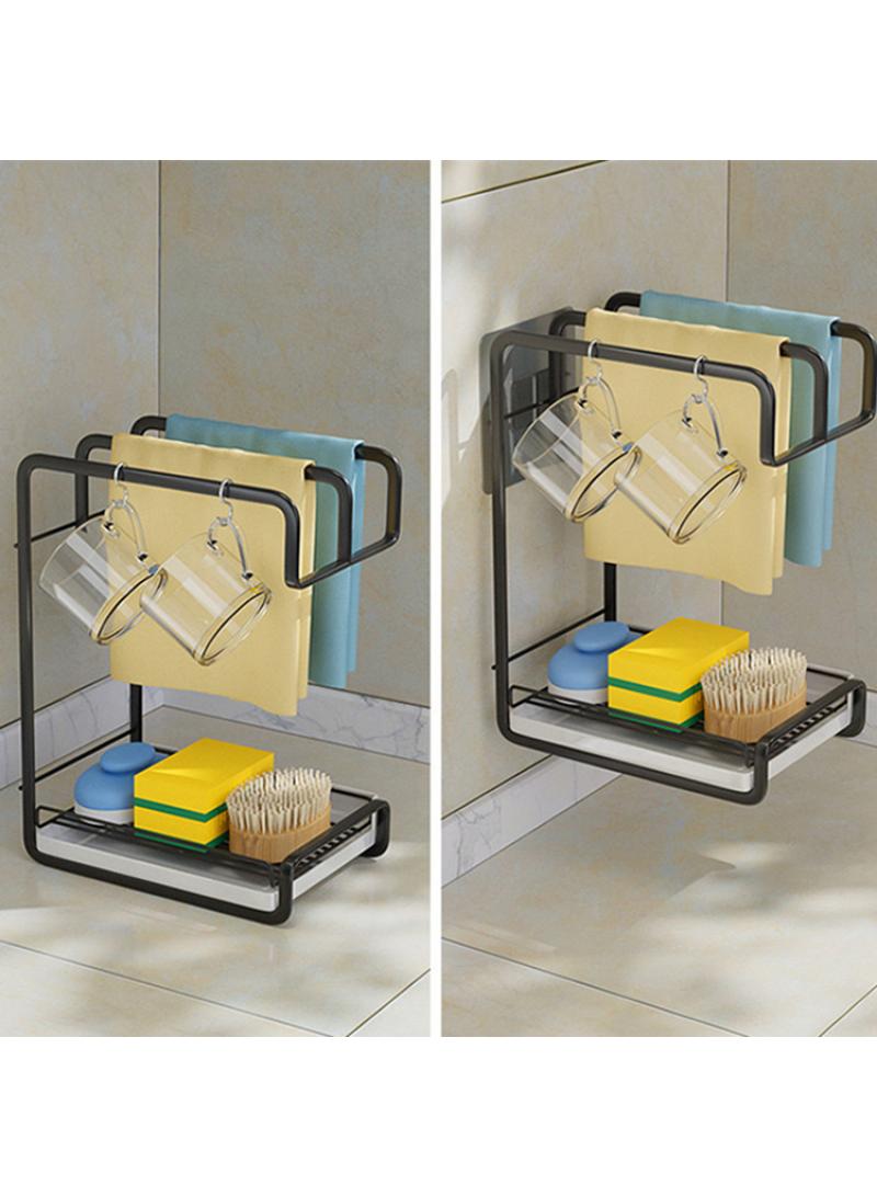 Kitchen Utensil Hanging Accessory Wall Sponge Organizer Storage Towel Rack Black - Image 3