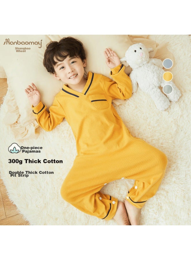 Shanbaomay Spring And Autumn Children's Onesie Pajamas, Thick Cotton Baby Warm Sleeping Bag, Home Wear, Anti-kick, For Boys And Girls, Bean Green, Size 120 - Image 1