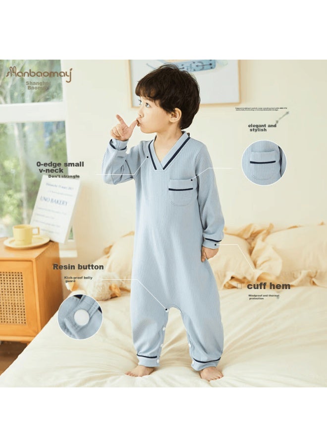 Shanbaomay Spring And Autumn Children's Onesie Pajamas, Thick Cotton Baby Warm Sleeping Bag, Home Wear, Anti-kick, For Boys And Girls, Bean Green, Size 120 - Image 2