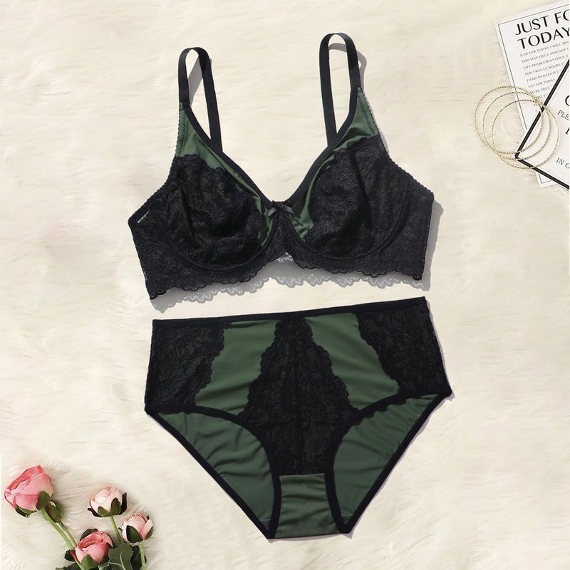 Plus Size Lace Bra and Panty Set Underwire Full Coverage - Image 3