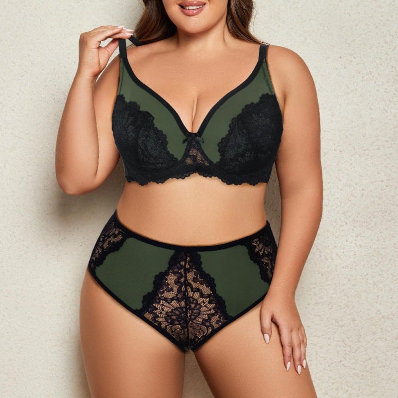 Plus Size Lace Bra and Panty Set Underwire Full Coverage - Image 1
