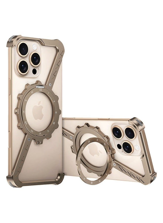 Farahom Magnetic for iPhone 16 Pro Max Case Frameless with 360° Rotation Kickstand, Compatible with MagSafe, Z Shape Bumper Case Minimalist Protective Shockproof Shell, Desert Gold - Image 1
