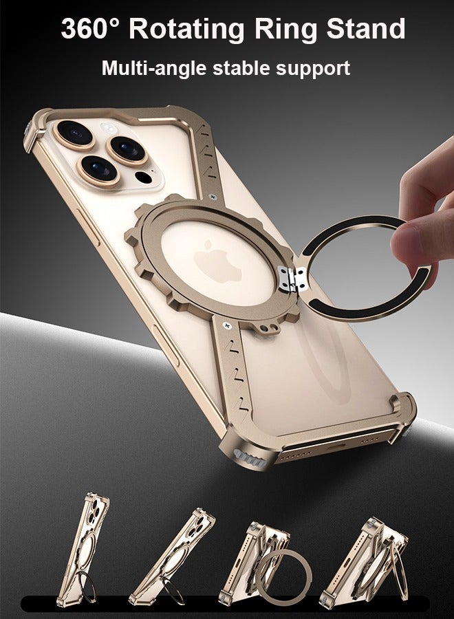 Farahom Magnetic for iPhone 16 Pro Max Case Frameless with 360° Rotation Kickstand, Compatible with MagSafe, Z Shape Bumper Case Minimalist Protective Shockproof Shell, Desert Gold - Image 3