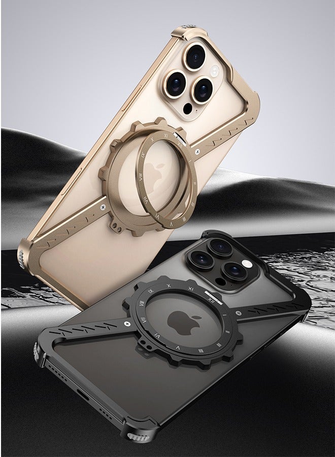 Farahom Magnetic for iPhone 16 Pro Max Case Frameless with 360° Rotation Kickstand, Compatible with MagSafe, Z Shape Bumper Case Minimalist Protective Shockproof Shell, Desert Gold - Image 5